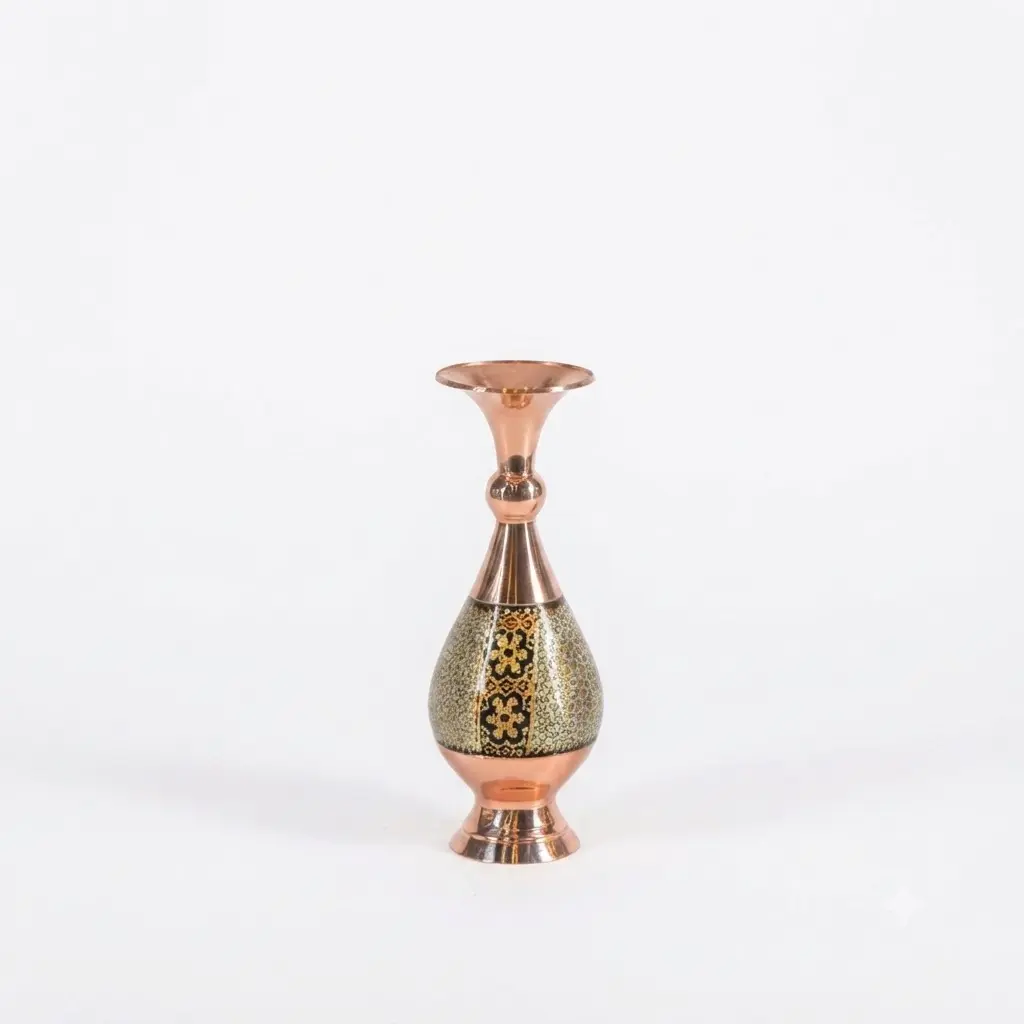 گلدان مسی خاتم‌کاری شده
