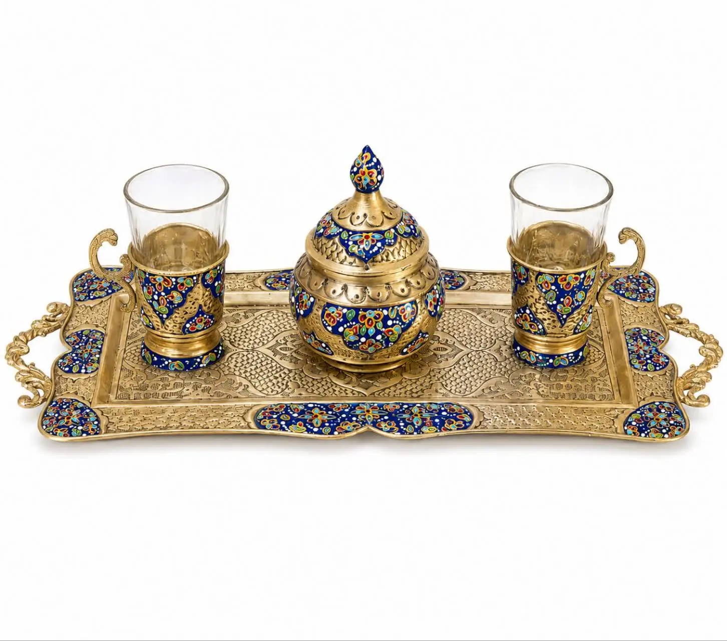 سرویس پذیرایی چای‌خوری دو نفره  میناکاری ( آب نقره)