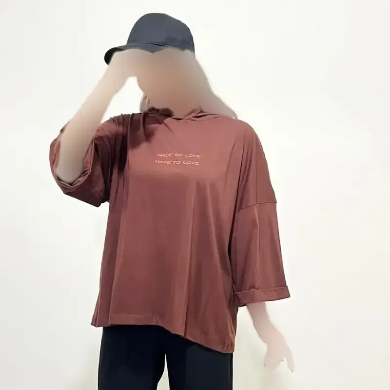 تیشرت باکسی کلاهدار چاپی نخ پنبه لش