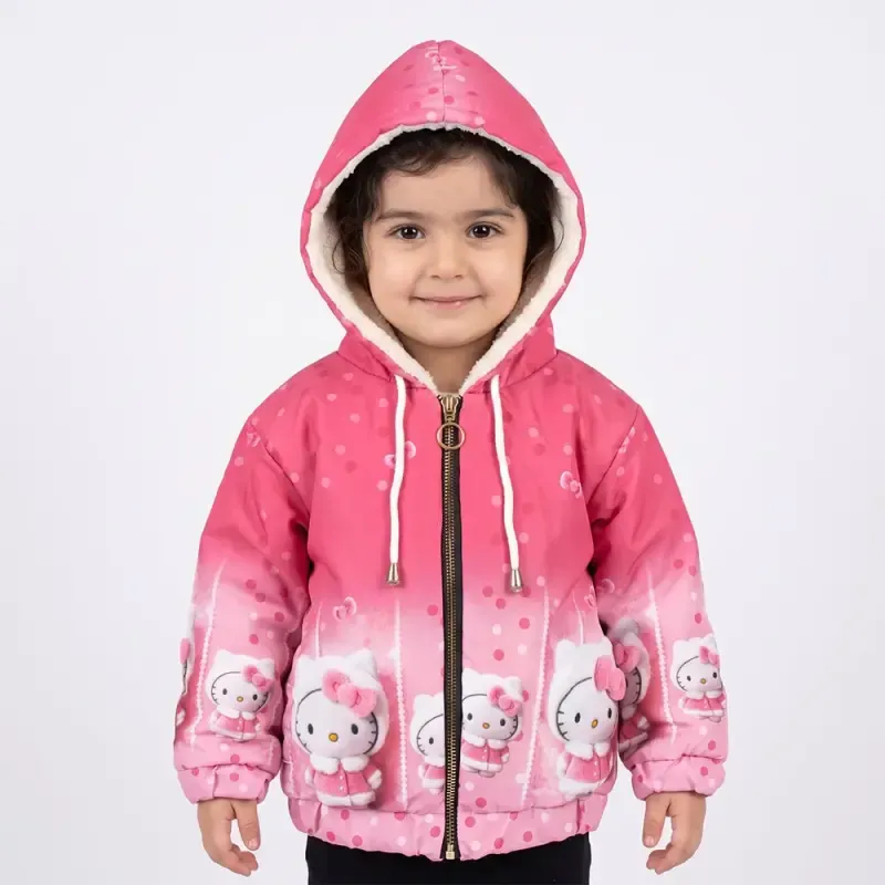 سویشرت دخترانه شمعی خزدار طرح کیتی صورتی