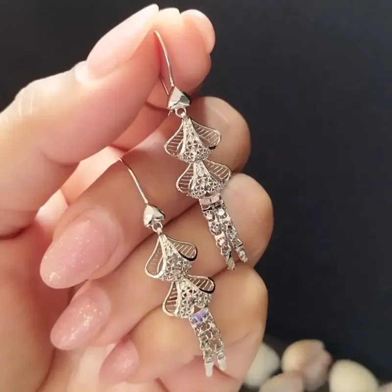 گوشواره نقره زنانه آویز عیار 925 روکش طلا سفید وزن 4 گرم