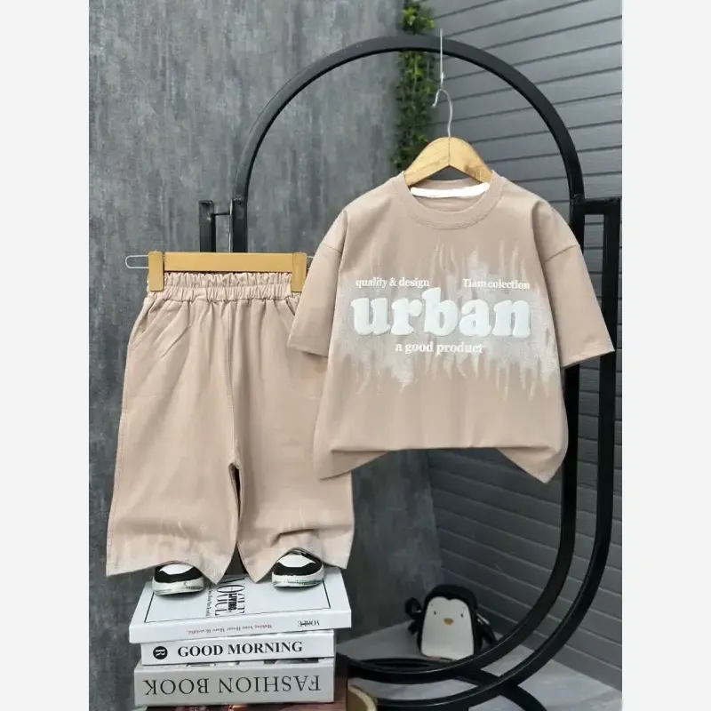 ست تیشرت و شلوارک پسرانه پنبه یک رو طرح urban