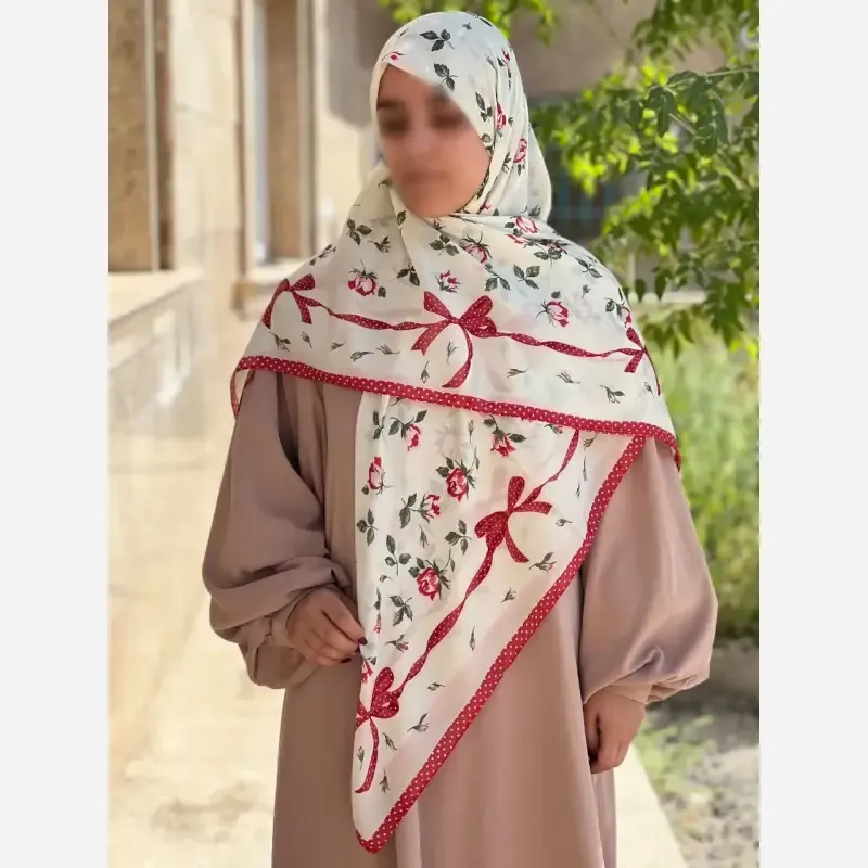 روسری کرپنخ طرحدار قواره 140 منگوله دار لطیف و نرم