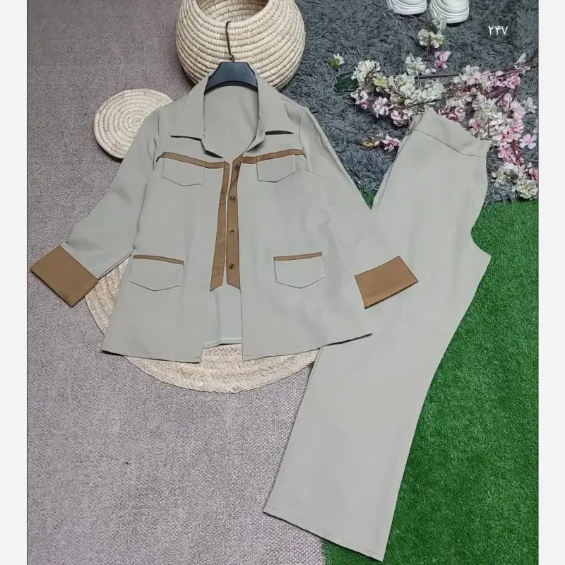 ست تیکه دلداده پاییزه جنس سوپرمازراتی اعلا رنگ مشکی قهوه ای نسکافه ای سایز فری 38 تا 46