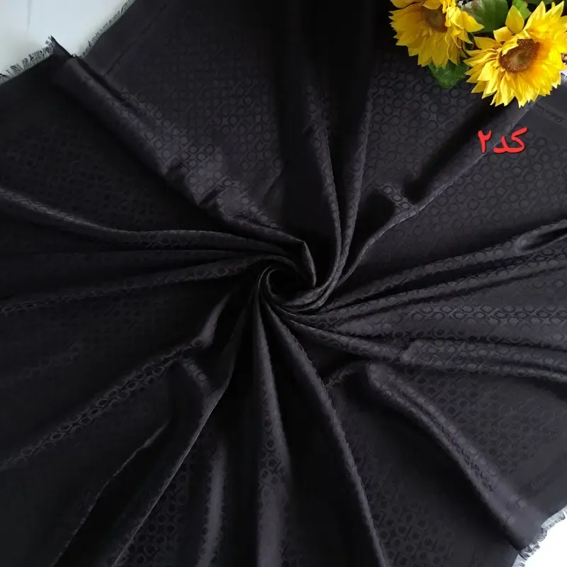 روسری زنانه مشکی قواره 140 جنس ژاکارد دور ریش ریش