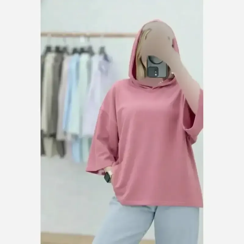 تیشرت کلاهدار پنبه سوپر فری سایز زنانه