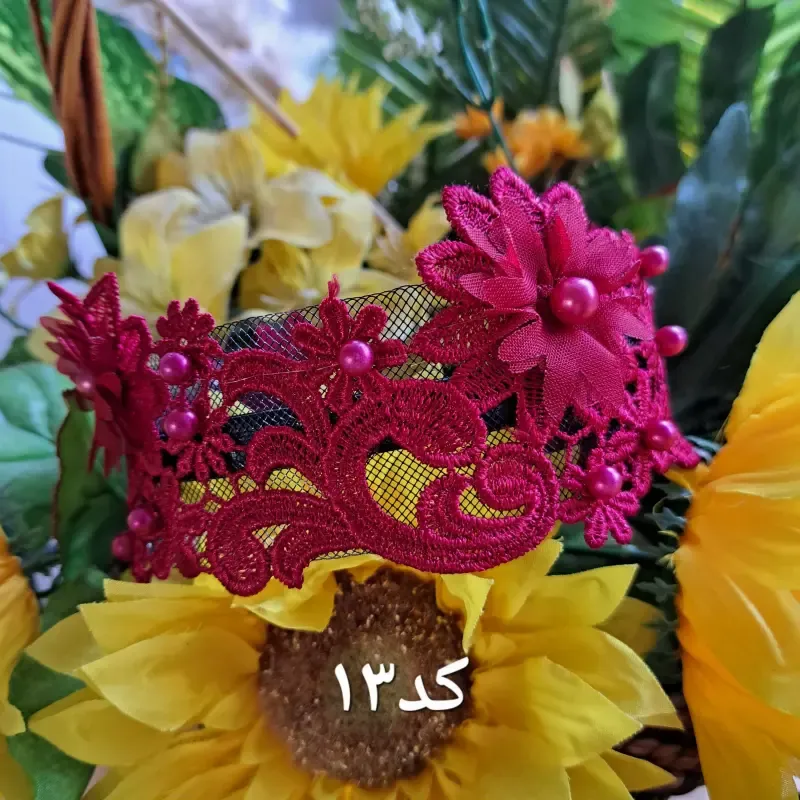 تل مجلسی گیپور سه بعدی گلدار زنانه سفید کرم بادمجانی زرشکی