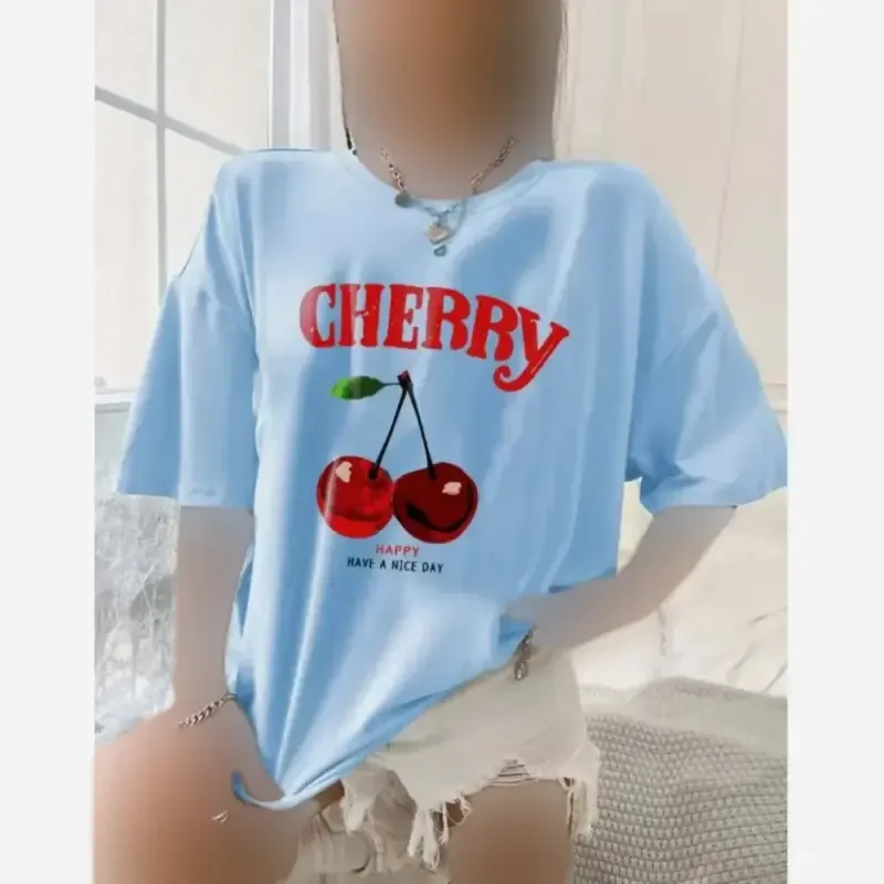 تیشرت باکسی سوپر نخ پنبه طرح گیلاس فری سایز