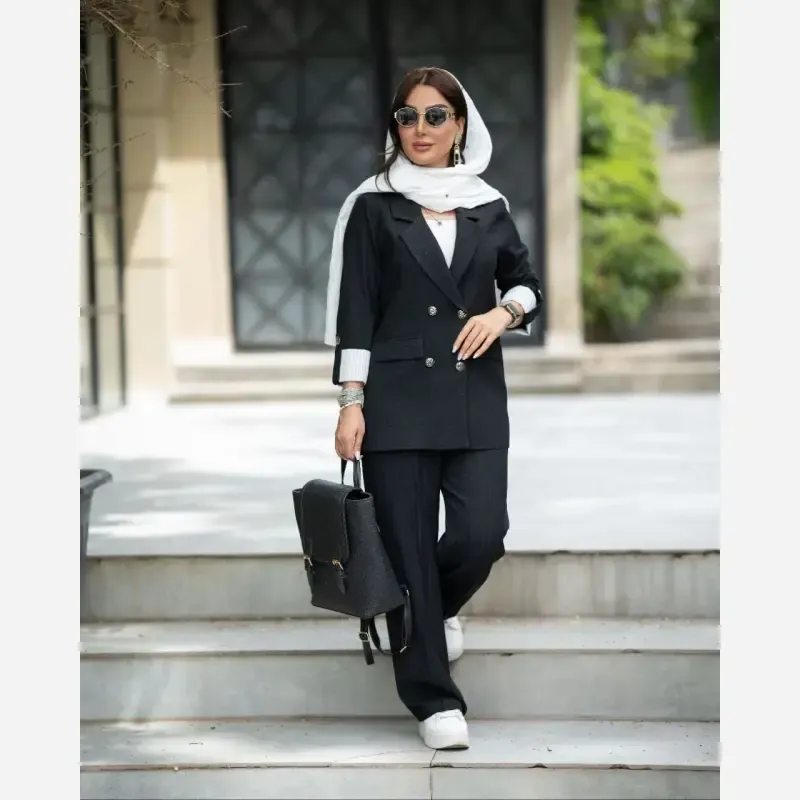 کت شلوار زنانه لینن شانتون ژاکارد مدل چوک سایز بزرگ