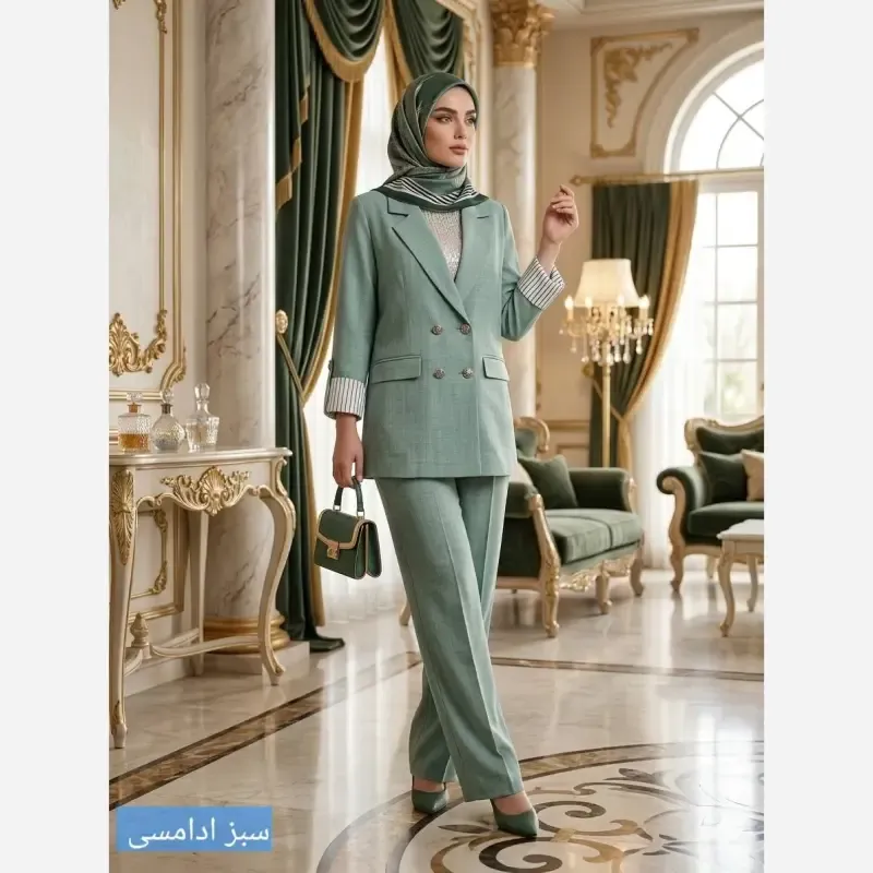 کت شلوار زنانه لینن شانتون ژاکارد مدل چوک سایز بزرگ