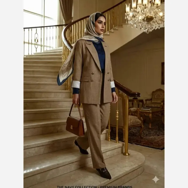 کت شلوار زنانه لینن شانتون ژاکارد مدل چوک سایز بزرگ