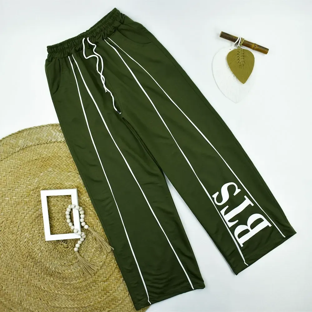 شلوار بگ زنانه طرح BTS جنس گلکسی فری سایز