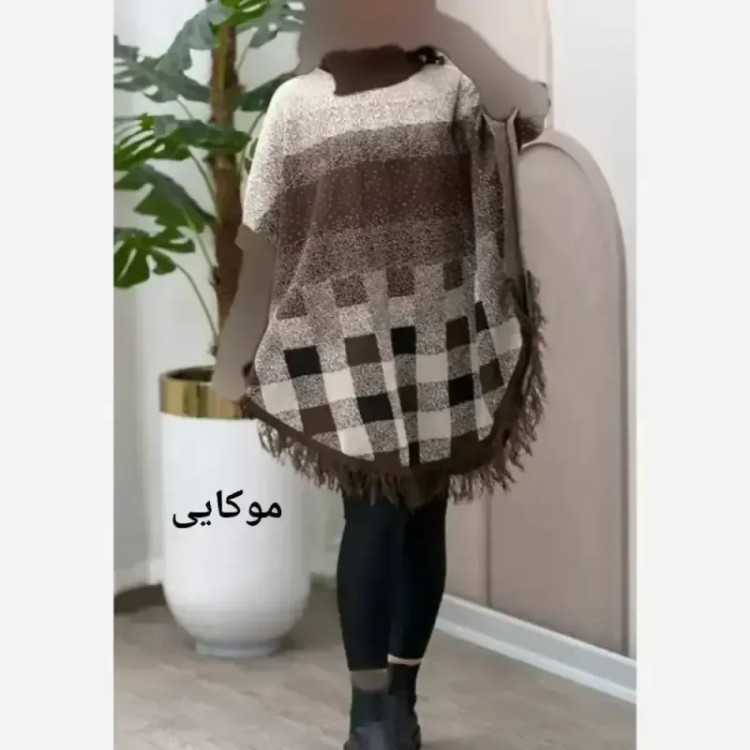 پانچ بافت طرح برفی آستین کشبافت فری سایز