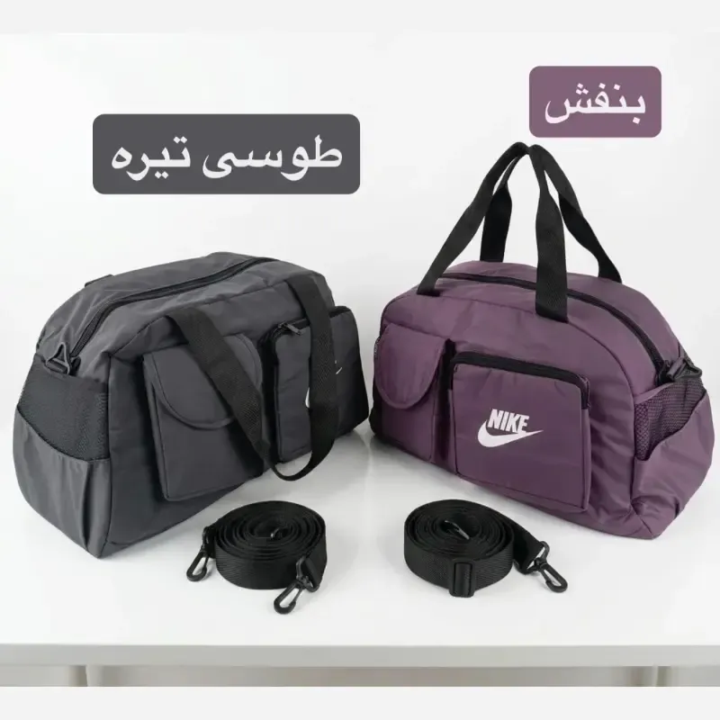 ساک ورزشی و اسپرت پارچه ای دارای بند بلند و 5 جیب بیرونی با بسته شدن زیپ