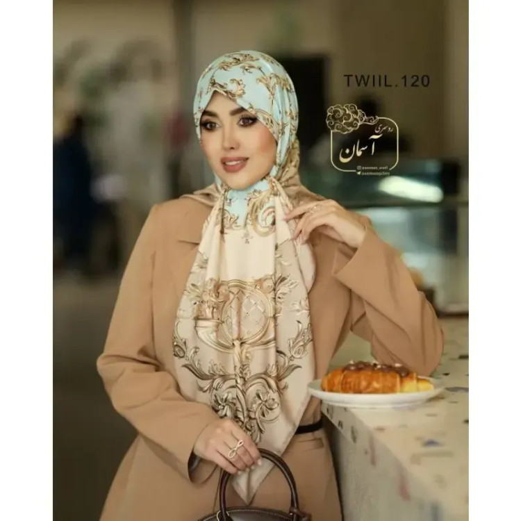 روسری ساتن ابریشم طرح رزیتا قواره 140 دور دوخت مجلسی