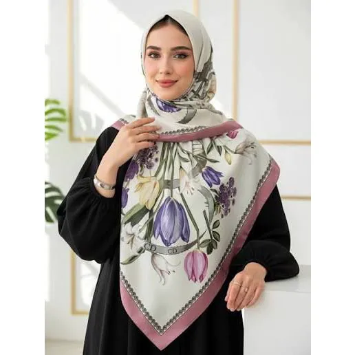 روسری ساتن طرح رزگلد قواره 140 آبی روشن