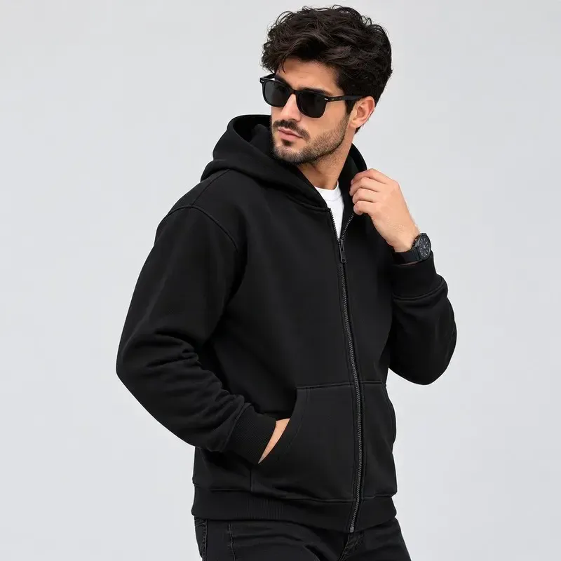 سویشرت کلاه دار مردانه پنبه ای زیپ دار ساده لیما