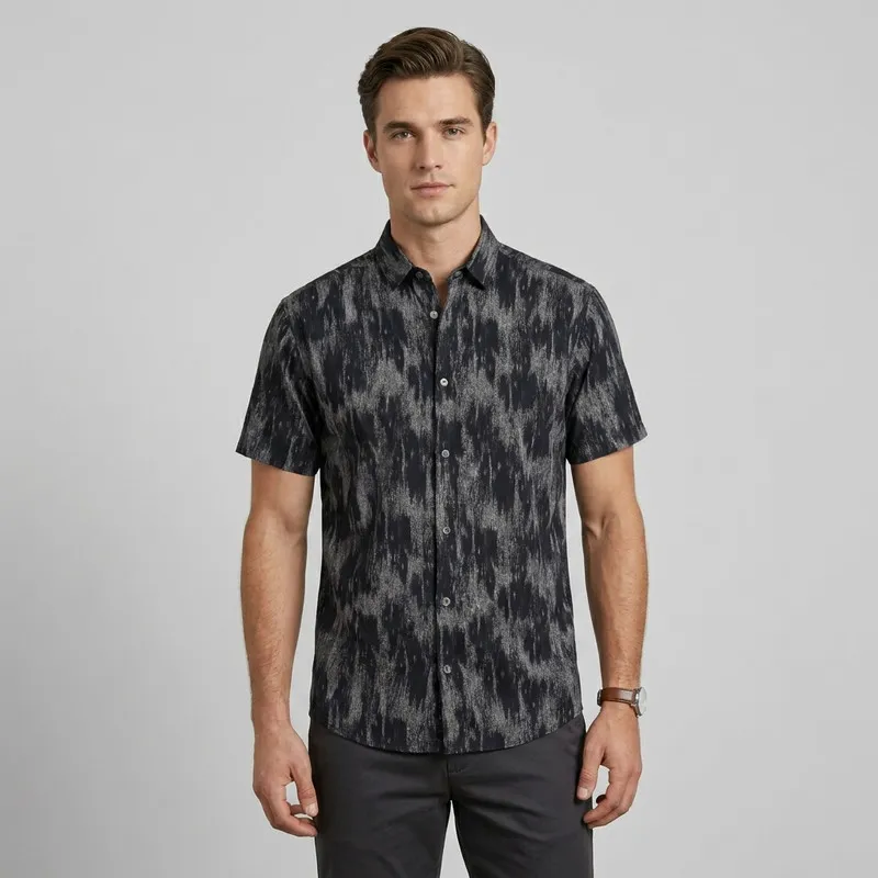 پیراهن آستین کوتاه مردانه مدل نسل زد الیاف نخی طرح هندسی