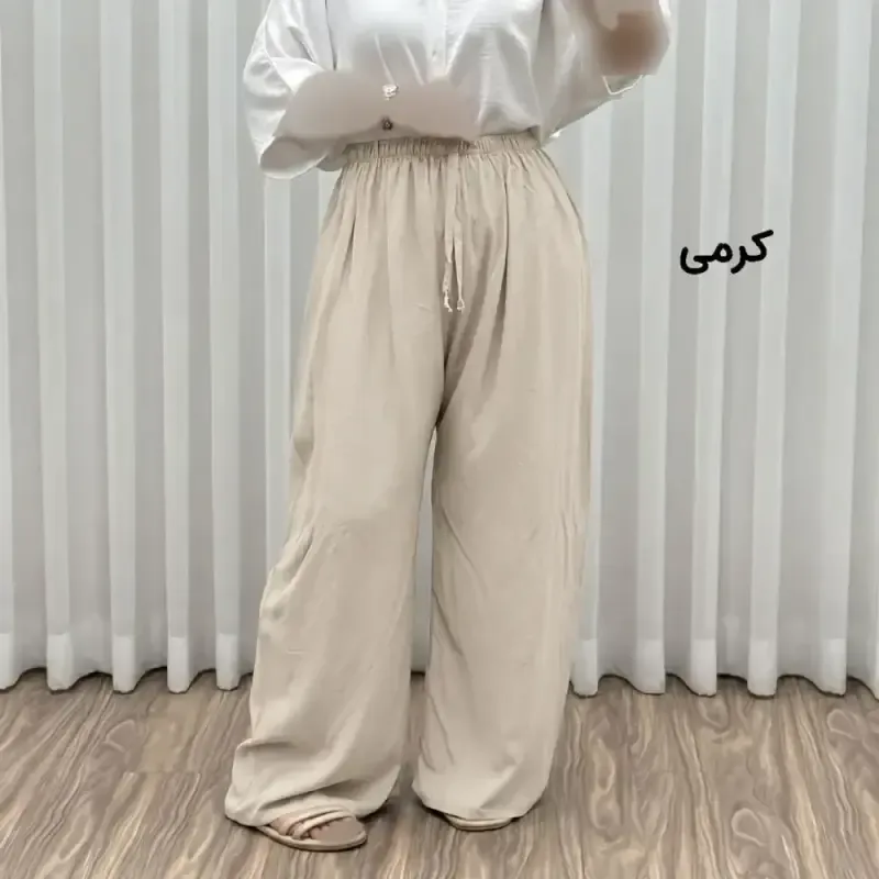 شلوار نخی زنانه راحتی فری سایز مناسب تا سایز 50 قد 107