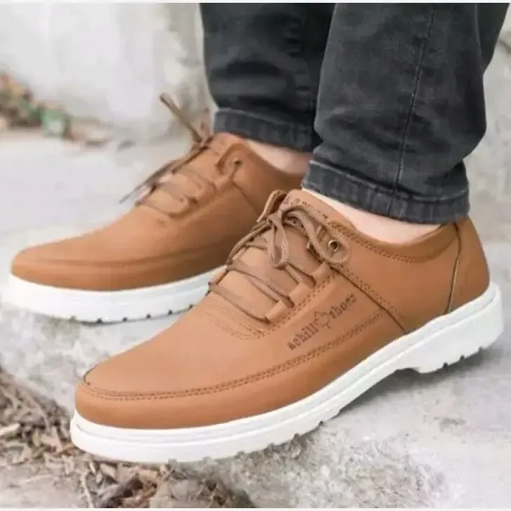 کفش مردانه روزمره مدل کژوال چرم مصنوعی رنگ عسلی